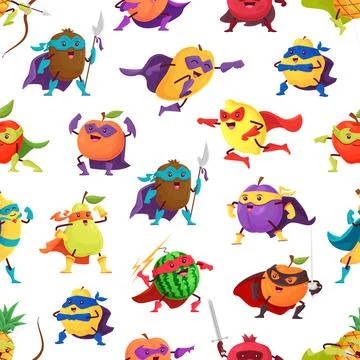 Fruit superhero characters seamless tile pattern Stock Illustration
