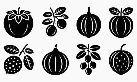 Fruit symbol icon set black simple vector illustration Stock Illustration