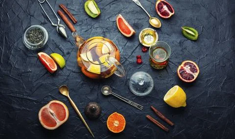 Fruit tea with citrus. Stock Photos