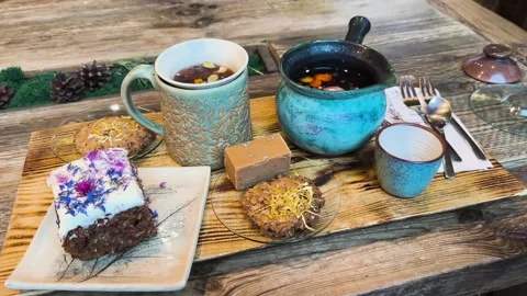 Fruit tea with dessert Stock Footage 257479088