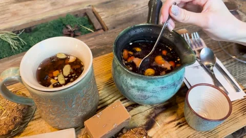 Fruit tea with dessert Stock Footage 257479393