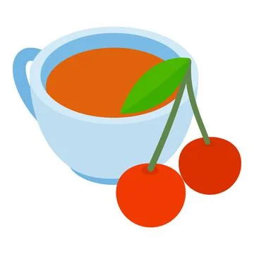Fruit tea icon isometric vector. Ripe sweet juicy cherry and cup of fruit drink Stock Illustration