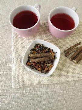 Fruit tea with licorice root Stock Photos