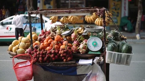 Fruit tent on wheels summer Stock Footage 70778505