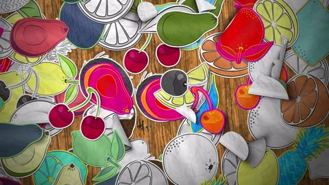 Fruit Themed Stickers Background Stock Footage 293932893