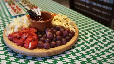 Fruit tray on checkered tablecloth Stock Photos