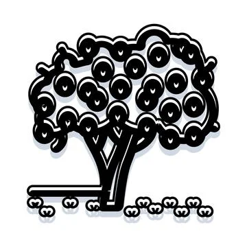 Fruit tree with falling fruit on ground drawing 스톡 일러스트