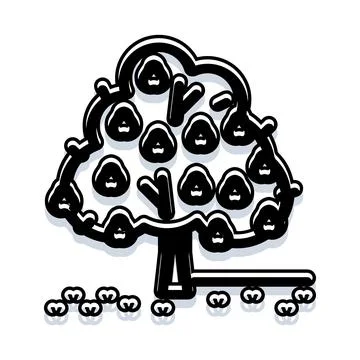 Fruit tree with falling fruits icon drawing Stock Illustration