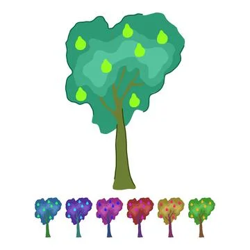 Fruit tree growing with green leaves and yellow fruits graphic Stock Illustration