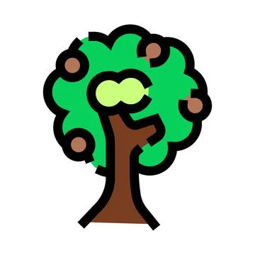 Fruit tree growing with green leaves and brown trunk Stock Illustration