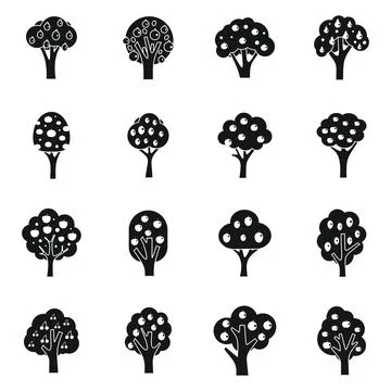 Fruit tree icons set simple vector. Apple garden Stock Illustration