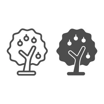 Fruit tree line and solid icon, farm garden concept, Decorative fruit tree sign Stock Illustration