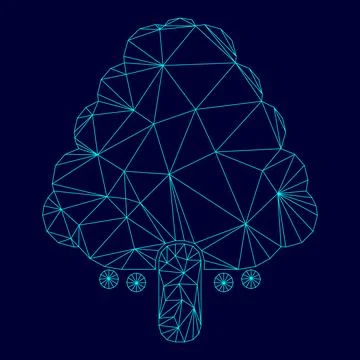 Fruit tree low poly triangulation triangulated polygonal electric cyan blue v Stock-Illustration