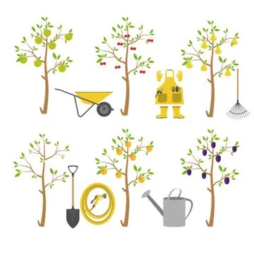 Fruit trees. Garden. Icon set Stock Illustration