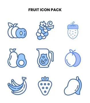 Fruit Two Colour Bundle Icons Pack Stock Illustration
