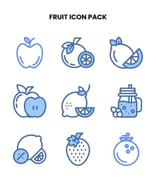 Fruit Two Colour Bundle Icons Pack Stock Illustration