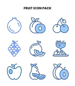 Fruit Two Colour Collection Icons Pack Stock Illustration