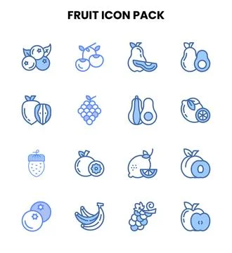 Fruit Two Colour Vector Icons Pack Stock Illustration