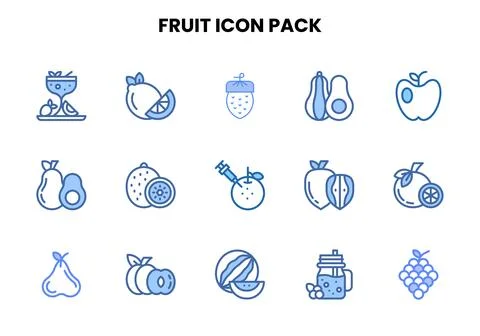 Fruit Two Colour Vector Icons Pack Stock Illustration