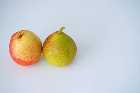Fruit. Two pears close-up on a white background. Foto stock