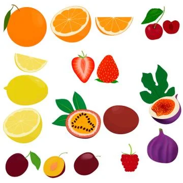 Fruit vector icon set isolated on white background Stock Illustration
