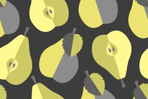 Fruit vector seamless pattern. Yellow and grey natural whole and halves pears Stock Illustration