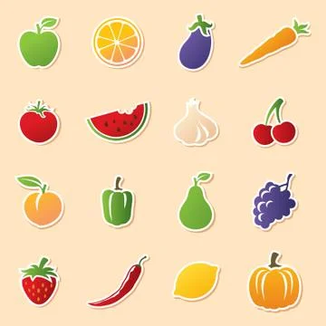 Fruit &amp; veg cutouts Stock Illustration