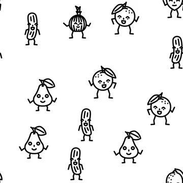Fruit vegetable character food vector seamless pattern Stock Illustration