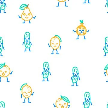 Fruit vegetable character food vector seamless pattern Stock Illustration