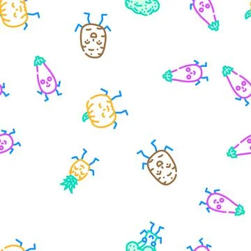 Fruit vegetable character food vector seamless pattern Stock Illustration