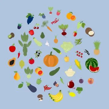 Fruit Vegetable Set Stock Illustration