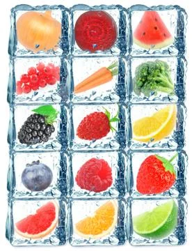 Fruit vegetables in the ice cube Stock Photos