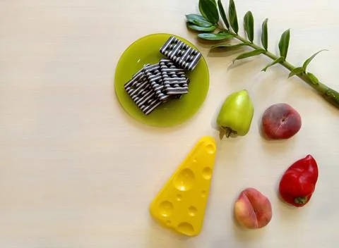 Fruit with vegetables. Top view with copy space. Foto stock