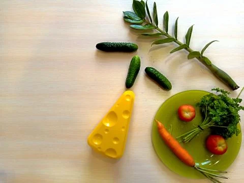 Fruit with vegetables. Top view with copy space. 写真素材