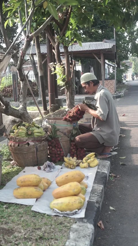 A fruit vendor preparing his wares Stock Footage 254688441