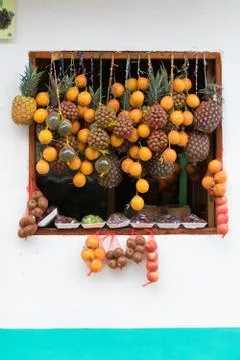 Fruit vendor window Stock Photos