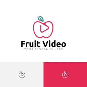 Fruit Video Apple Play Button Line Logo Stock Illustration
