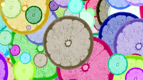 Fruit Wall Colored Сitrus Oranges Particles Flying Animation Loop Stock Footage 64235902