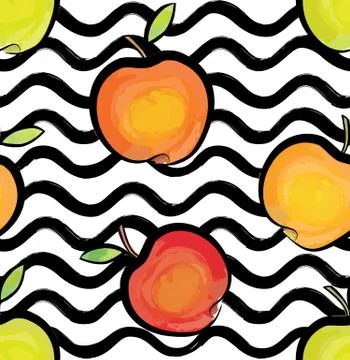 Fruit wave seamless pattern with apple. Food background Illustrazione stock