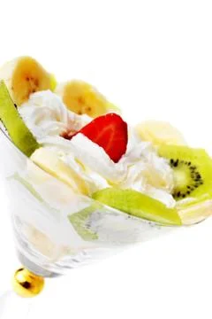 Fruit with whipped cream Stock Photos