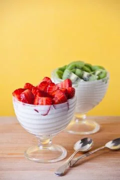Fruit yoghurts Stock Photos
