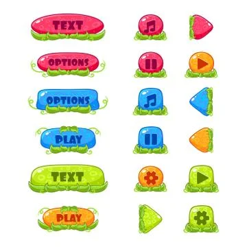 Fruitey Cartoon Buttons, Vector Set Stock Illustration