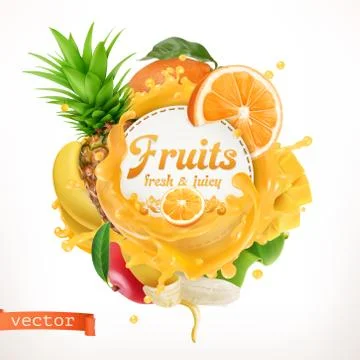 Fruits, 3d vector label Stock Illustration