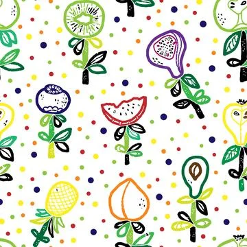 Fruits Abstract texture stylized seamless pattern rapport vector Stock Illustration