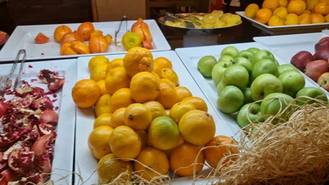 Fruits according to the buffet system in the hotel restaurant Stock Footage 250515201