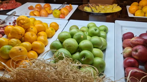 Fruits according to the buffet system in the hotel restaurant Stock Footage 250515386