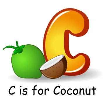 Fruits alphabet, C is for Coconut Stock Illustration