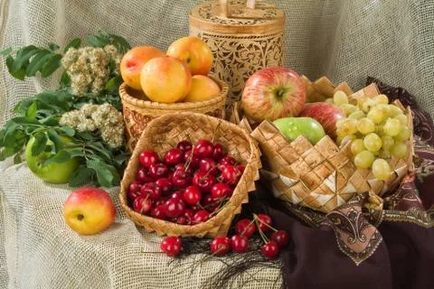 Fruits And Baskets Stock Photos