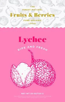 Fruits and Berries Pattern Label Template. Abstract Vector Packaging Design Stock Illustration