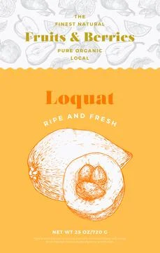 Fruits and Berries Pattern Label Template. Abstract Vector Packaging Design Stock Illustration